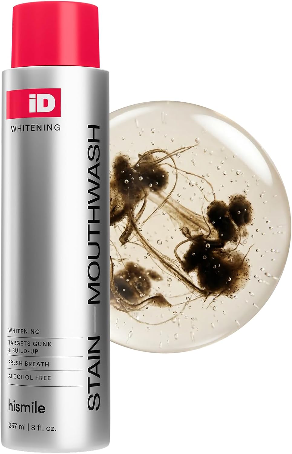 Hismile iD Stain Whitening Mondwater – Alcoholvrij Whitening Mondwater met Waterstofperoxide & Essentiële Oliën, Verwijdert Aanslag & Verfrist de Adem, 237ml