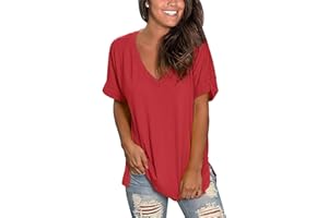Tuopuda Maglietta Manica Corta Donna, T-Shirt Scollo a V Estiva Elegante Camicia Casual Tinta Unita Camicetta Sportivi Cotone Stretch Moda Top Taglie Forti Manica Blusa