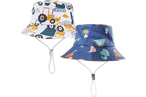 FOUNSHO 2 Piezas Sombrero de Sol Bebés, Plegable Gorro Pescador Verano Protección Solar Gorra Playa Sombrero de Sol Anti UV para Niñas Niños 2-4 Años