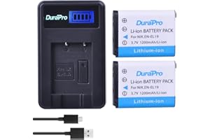 DuraPro 2Pcs 3.7V 1200mAh EN-EL19 EN EL19 Camera Battery + LCD USB Charger for Sony NP-BJ1 Battery; Nikon Coolpix S2600 S2700 S3100 S3500 S4100 S4150 S4400 S5200 S6400 S6900