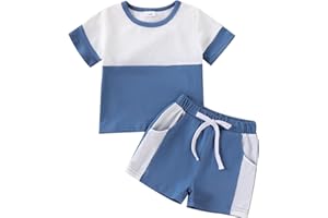 XIXIMAON Baby Boy Summer Clothes Short Sleeve Contrast Color Patchwork Top Shorts Set For Toddler Boys Shorts Tracksuit Set