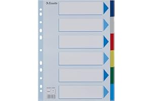 ‎ESSELTE Leitz Esselte Register für A4, Deckblatt und 6 Trennblätter mit Taben, Mehrfarbig, Robuster Kunststoff, 15260