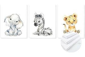 TIME HOME DEVELOPMENT Set di 3 quadri con cornice decorativa in tela stampata per bambini, per decorare le pareti della camera da letto dei bambini, con telaio in legno, 3 quadri dimensioni 40 x 50 cm (Animali)