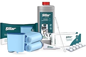 Sillar Kit de Cuidado Para Cafeteras | Accesorios para Baristas - 3x filtro AquaClean, 500ml Descalcificador, 20x Pastillas Descalcificadoras, Cepillo de Limpieza, Lubricante | Para Saeco Philips