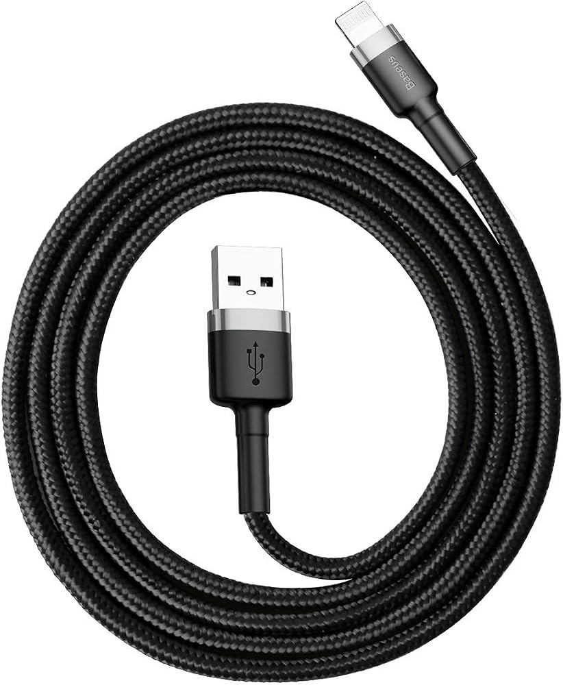 Baseus Cafule Serisi, 2.4 A USB-A & Lightning Şarj Kablosu & Data Aktarım Kablosu, 1 Metre, Gri - Siyah