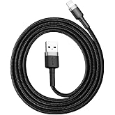 Baseus Cafule Series, 2.4 A USB-A & Lightning Charging Cable & Data Transfer Cable, 1 Meter, Grey - Black