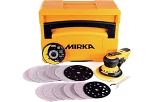 Mirka DEROS 5650CV / Levigatrice rotorbitale con aspirazione centralizzata, 2 dischi abrasivi e a strappo nella valigetta / per carta abrasiva Ø 125mm e Ø 150mm / corsa 5,0mm / MID5650202CA