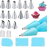 Piping Bags and Nozzles Set,21 Pcs Cake Piping Kit with 2 Reusable Piping Bags Icing Bag,14 Stainless Steel Cake Piping Nozzl