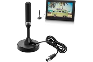 MUSIOOK Digital TV Aerial Indoor, TV Antenna, TVs Aerial Indoor with Signal Booster Applicate to USB Television Tuner/DVB-T Television With Magnetic Base & 6.6ft Coax Cable for 4K 1080P Smart TVs (Black)