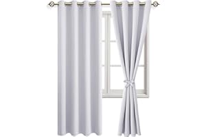 JIUZHEN Blickdicht Vorhänge Verdunkelungsvorhang mit Vorhang-Krawatten Gardinen Ösenvorhang für Schlafzimmer Wohnzimmer, Grau Weiß, 2 Stück, 260x140cm(HxB)