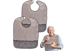 Mecmbj Bavaglio per Adulti, 2 Pezzi Bavaglini Impermeabili, Bavaglini per Anziani, Impermeabile, Riutilizzabile, TPU, Bavaglino Lavabili per Adulti, Uomini e Donne Anziani Disabili(Nero)