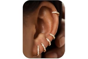 FIOROYAL 5Paires Piercing Oreille Argent 925 Creole Femme - Plaqué Or 14K Petites Boucle Boreille Créoles Or, CZ Cartilage Piercing Helix Boucles D'oreilles Créoles Lot 6/7/8/9/10mm