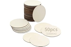 RUBY Círculos de Madera Sin Acabado 50 Piezas - Rodajas 10cm x 2mm para Manualidades, Posavasos, Adornos del Hogar (50pcs)