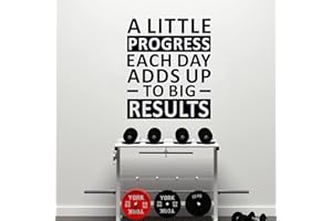 VODOE Inspirational Wall Stickers, Office Wall Decals, (Easy to Install), Wall Decor Quotes Teamwork Gym Bedroom Motivational Women Positive Poster Family Art Home Vinyl, A Little Progress Each Day 15"X18"