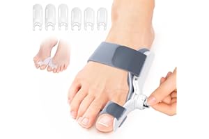 POFIBO Hallux Valgus Korrektur Set – Hallux valgus schiene für Ballenzeh, Hammerzehen & schiefe Zehen, mit 6 Fixierplatten + 2 Silikon Zehenspreizer