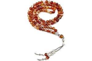 REBUY Red Agate Stone Tasbih 99 Beads | Natural Crystal Healing Energy Protection Misbaha Tasbeeh for Men & Woman For Peaceful Meditation Spiritual Connection Good Luck | Bead Size 8mm