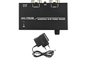 chenpaif Préampli Phono, Ak-750S Préampli Phono Audiophile M/M avec Contrôle de Niveau Amplificateur Préamplificateur Interface Entrée Sortie RCA Adaptateur Prise US/EU Réglementations Européennes