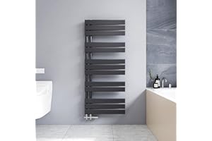 Meykoers Scaldasalviette Piatto 1176 x 500 mm, termoarredo Bagno, scaldasalviette ad Acqua Calda, 601W, Attacco Laterale, Antracite