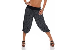 MALITO MORE THAN FASHION Malito – damskie spodnie haremki krótkie z nadrukiem orientalnym – jednokolorowe czółenka z bawełny – lekkie spodnie materiałowe 3/4 – pluder do tańca, relaksu i jogi – spodnie Capri do kolan, 8581