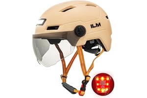 ILM Kask rowerowy dla dorosłych z ładowanym przez USB, LED, przednie i tylne światło, kaski rowerowe górskie i szosowe, dla mężczyzn i kobiet, zdejmowany, gogle, kask rowerowy dla osób dojeżdżających