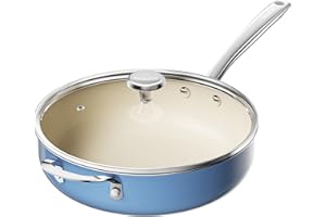 Redchef Poêle à frire en céramique avec couvercle anti-adhésif et poignée en acier inoxydable - Sans PTFE - Sans PFOA - Passe au four et au lave-vaisselle - Bleu - 28 cm