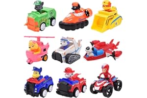 IQEPXTGO Paw Dog Jouets Voitures, Figurines Paw Dog Ensemble de Véhicules, à Collectionner Jouets en Forme de Voitures Garçons et Filles Jouets pour Enfants Cadeaux Décoration de Gâteau 9 Pièce