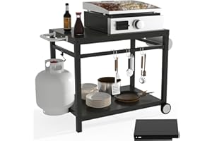 GLOWYE Grill Carts Outdoor with Wheels Portable Griddle Stand Pizza Oven Table, Multifunctional Double-Shelf Blackstone Cart Griddle Table for Blackstone, Ninja Grills, Black