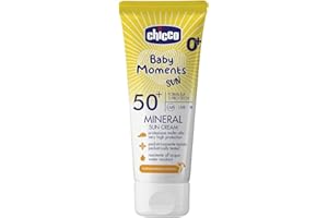 Chicco Crema Solar Mineral SPF 50 +, para Bebés, Resistente al Agua, Excelente Protección contra UVA, UVB e Infrarrojos, 0 Meses +, 75 ml