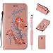 Produktbild Handytasche für Moto G4 Play, ZCRO Elegant Leder Handy Hülle Brieftasche Schutzhülle mit Kartenfach Muster Glitzer Geprägte Blumen Glitter Flower Etui Magnet Tasche Standfunktion Hüllen Flip Case mit Stift für Motorola Moto G4 Play (Dunkles Gold,Orange)