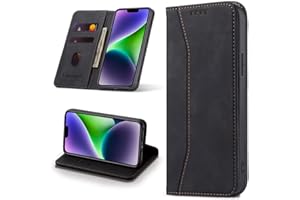 Leaisan Handyhülle für iPhone 14 Hülle Premium Leder Flip Klappbare Stoßfeste Magnetische [Standfunktion] [Kartenfächern] Schutzhülle für iPhone 14 5G (6,1 Zoll) Tasche - Schwarz