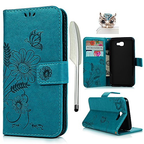 Samsung Galaxy J5 Prime Hardcase Galaxy On5 (2016) Flip Hülle YOKIRIN Premium Ameisen Treffen Muster PU Leder Schutzhülle TPU Innenschale Wallet Case Brieftasche Flipcase Klapptasche Portemonnaie Handyhülle mit Karteneinschub Standfunktion und Magnetverschluß Blau