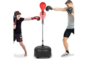 Dripex Punching Ball sur Pied Sac de Frappe Boxe Adolescent avec 6 Ventouses Hauteur Réglable 135 à 155 cm