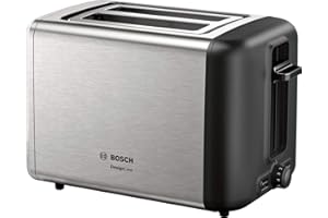 BOSCH HAUSGERÄTE Bosch TAT3P420DE DesignLine Grille-pain compact, fonction décongélation/réchauffage, grille réchauffe-viennoiseries escamotable, arrêt automatique, 970 W, acier inoxydable/noir