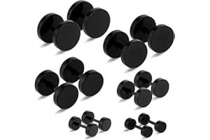 XTHROTSENK 6 Pairs Earrings Black Stud for Men Women Stainless Steel Earrings 4-10mm Round Ear Studs Ears Plugs Screw Studs