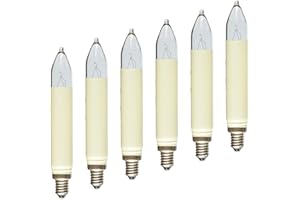 ERZGEBIRGSLICHT GLÜCK AUF Erzgebirgslicht - AUSWAHL - 6 Stück Schaftkerze 14V 3W E10 für 16-17 Brennstellen Ersatzbirne Glühbirne (Normal-) Schaftkerze Glühlämpchen für Lichterketten Pyramide und Schwibbogen (keine LED!)