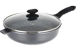 Sitram 714221 Sauteuse Fonte Aluminium Intérieur effet Pierre Ø28 cm, H7 cm - Revêtement anti-adhésif 2 couches sans PFOA, Couvercle Vapeur en Verre, Manche soft touch - Tous feux dont induction