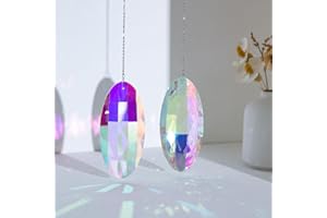 CARACALEAP Sonnenfänger Ellipsen Kristall 2 Stück Fenster Suncatcher Kristall Sonnenfänger Anhänger Regenbogen Maker Kristall Zum Aufhängen Fensterdeko Hängend Sonnenfänger Garten Dekoration Auto Anhänger