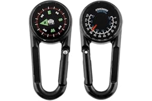 Oaimyy-Kompass mit Karabinerhaken + Multifunktions-Thermometer, tragbar, aus Metall, für Wandern/Reisen/Camping, mit Vergrößerungslinse, professionell, 3 in 1