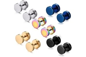 FPEAOB Jaetech House 5 Paare 8mm Titan Edelstahl Herren Ohrstecker Creolen Tunnel Ohrringe für Damen Fakeplug Fake Plug Ohrringe Edelstahl Herren Pierced Punkstil (5 Paar Ohrstecker) MEHRWEG