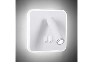 KAWELL 8W Moderno Aplique de Pared LED Luz de Lectura de Pared Giratoria de 350° 3W Focos de Pared LED con Interruptor para Dormitorio Salón Cabecera Sala de Estudio, Blanco 6000K