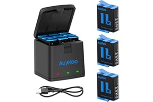 AuyKoo Hero 11/10/9 Batería+Cargador Accesorios Kit para GoPro Hero 11 Hero 10 Hero 9 Black,3 Batería de Repuesto+Cargador+Cable Tipo C Totalmente