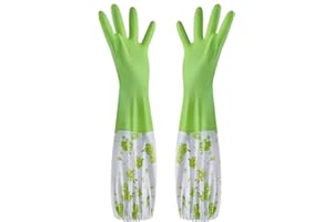 JYJLLM 1 pairs of velvet cleaning rubber gloves rubber gloves medium rubber gloves rubber gloves large washing up washing up gloves long rubber long rubber gloves novelty rubber gloves (green)