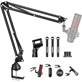 Microphone Stand, Aokeo AK-35 Professional Adjustable Black Microphone Arm for HyperX QuadCast Microphone, Blue Yeti, Blue Sn