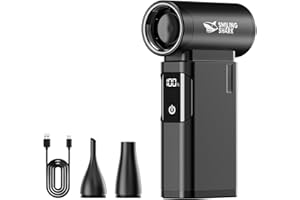 Smiling Shark JE-01 Soplador de Polvo Eléctrico, Soplador Aire Comprimido 90000RPM con Motor Sin Escobillas Cuerpo de Aluminio & Pantalla LED, 4 Gear Ajustable Air Duster para PC/Teclados/Campfires