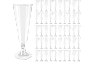 Hevysuo 50 Pezzi Bicchieri Champagne Plastica and Fondo,150 ml Trasparente Champagne Riutilizzabili per Feste,Compleanni,Matrimoni,Capodanno