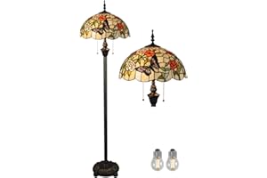 KINBOLAS Tiffany Styl 16 "Lampa Podłogowa Witrażowy Szklany Lampshade Tall Standardowa Lampa Czytanie Oświetlenie Art Deco Sypialnia Salon Studium Restauracja Wolnostojąca Lampa Prezenty-Pedal Switc(Color:B-7)