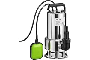 Bakaji Pompa Immersione Elettropompa Sommersa Acque Scure Sporche Potenza 1100W Portata 18000L/h Profondità Massima 9 Metri con Corpo Acciaio Fondo Piatto Maniglia per il Trasporto Cavo 10 metri