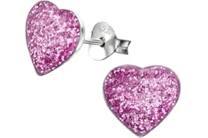 Laimons Damskie kolczyki na sztyfcie serce płyta z brokatem fioletowym srebrnym ze srebra wysokiej próby 925, Srebro, Bez kamieni szlachetnych