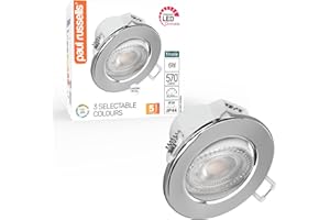 paul russells LED Dimmable Recessed Tilt Downlight, 6Watt 570LM, Warm/Cool/Day White 3 Adjustable CCT, IP44, Round Spotlight for Kitchen, Living, Hall & Bathroom Ceiling Light, 1 Pack (Chrome)