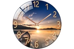 Ergocar Szklany zegar ścienny cichy skanujący mechaniczny okrągły szklany zegar ścienny, odpowiedni do salonu, kuchni, biura.